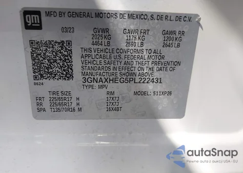 2023 Chevrolet Equinox Fwd Ls z USA, uszkodzony, nr VIN 3GNAXHEG5PL222431